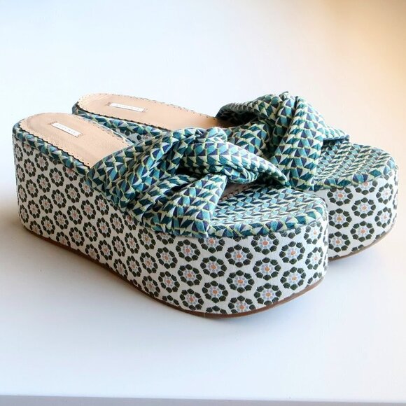 Leon Max Canvas Platform Wedge Slides Mule Sandals Statement Boho Summer Shoes - Picture 16 of 16